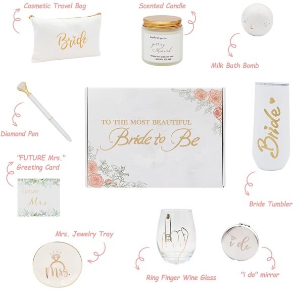 Bridal Tumbler Candle Jewelry Tray Wine Glass Gift Box - Picture 3 of 9